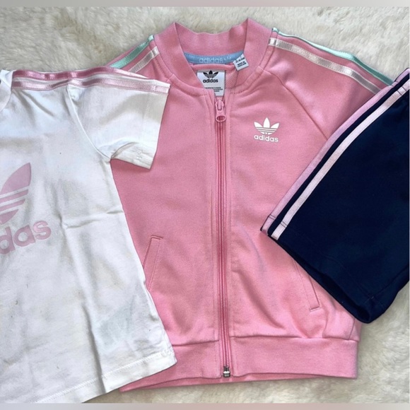 Girls Adidas Outfit Set Shorts Tshirt and Zipper Jacket 18-24 Months - Picture 4 of 11
